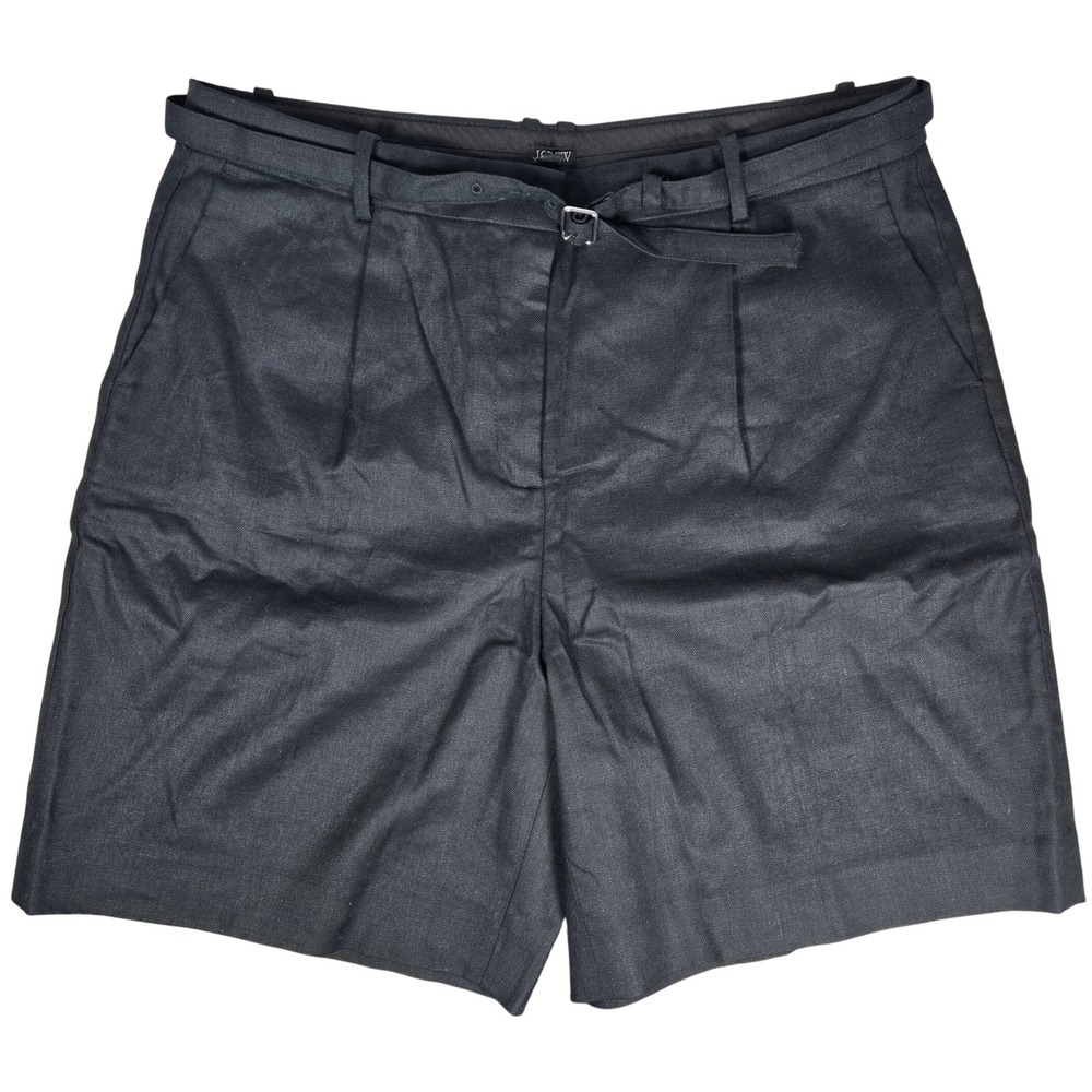 J. Crew‎ Pleated 9" trouser short stretch linen blend Black CI494 16 NWT Belted